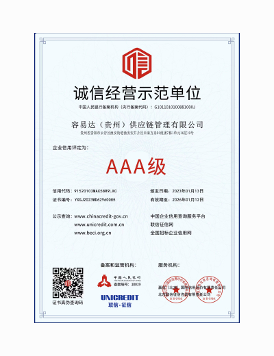 诚信经营示范单位